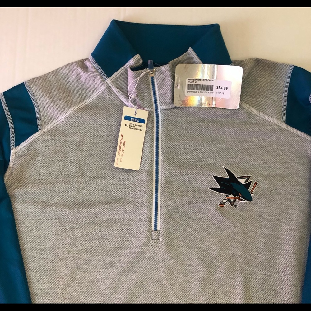 SHARKS San Jose NWT Mens Quarter Zip Pullover Gray Teal XL